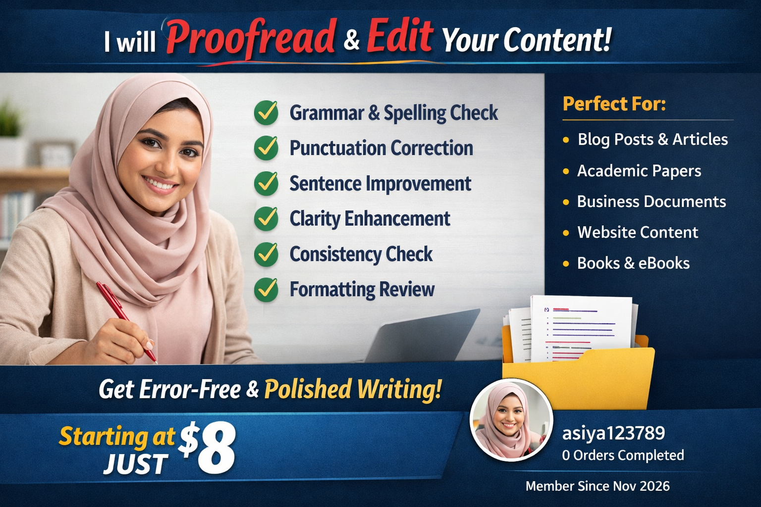 I will proofread and edit your content for errors