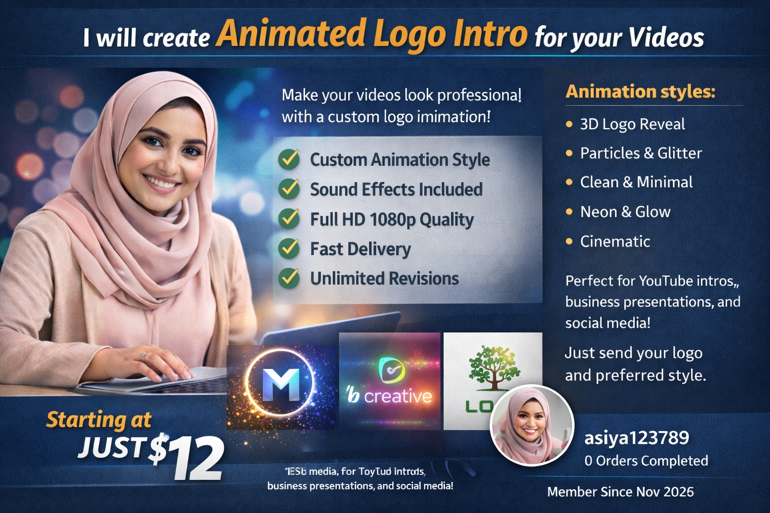 I will create animated logo intro for your videos