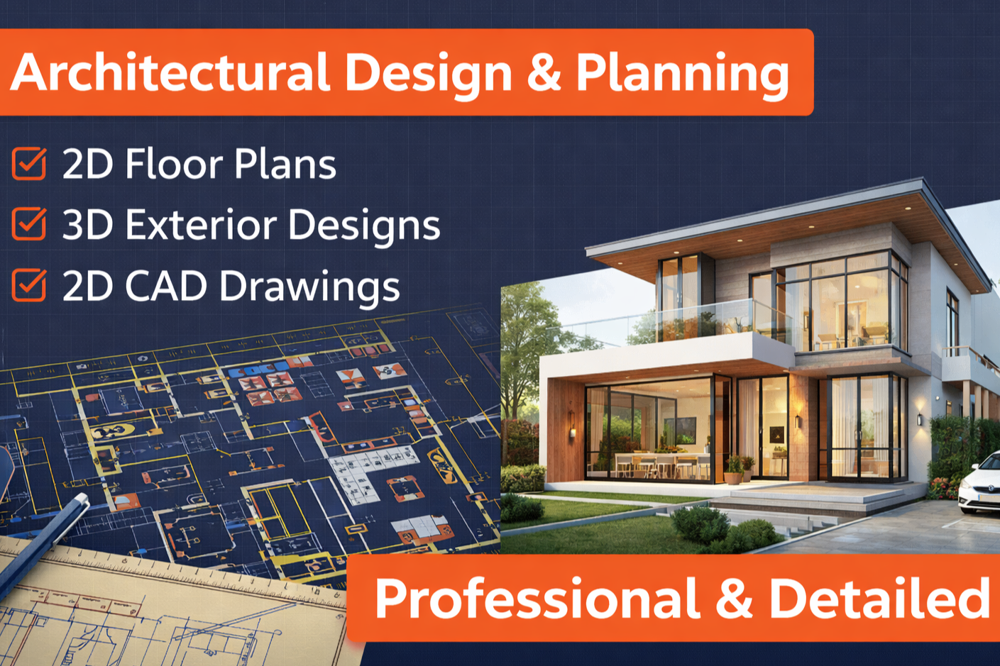 I will deliver professional architectural design, planning, 2D floor plans, and 3D exterior visualization