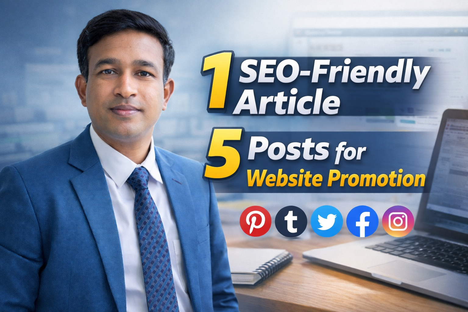 I will create 1 SEO friendly article and 5 social media posts for website promotion