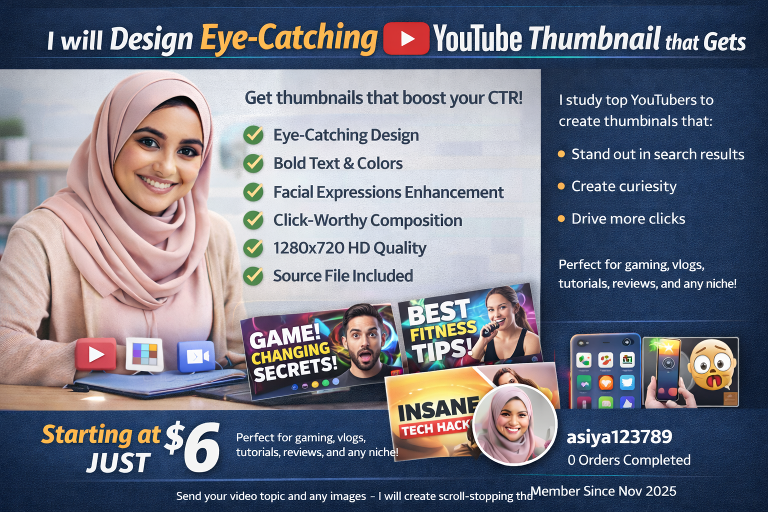 I will design eye-catching YouTube thumbnail that gets clicks